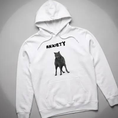 Realistic wolf print with the word ANXIETY in black and gray — printed on a unisex hoodie