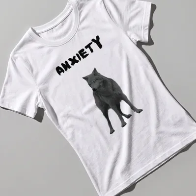 Realistic wolf print with the word ANXIETY in black and gray — printed on a women's shirt