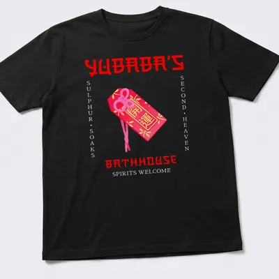 Vibrant graphic t-shirt featuring Yubaba's Bathhouse from a beloved animated film. — printed on a unisex t-shirt